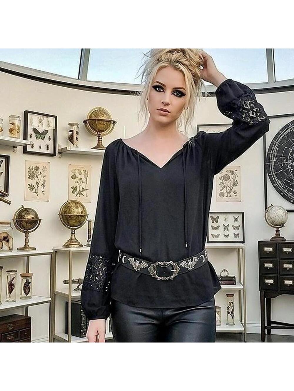 Gothic Black Lace Detail Blouse